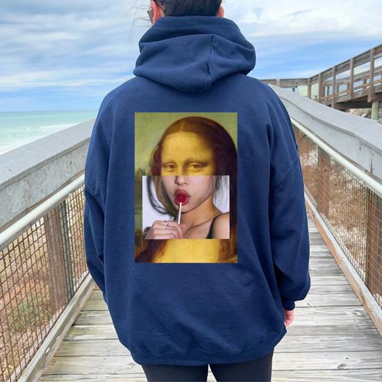 Mona Lisa Lollipop Gioconda Women Oversized Hoodie Back Print