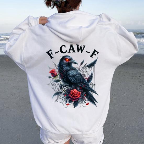 Gothic Black Crow F-Caw-F With Red Roses Women Oversized Hoodie