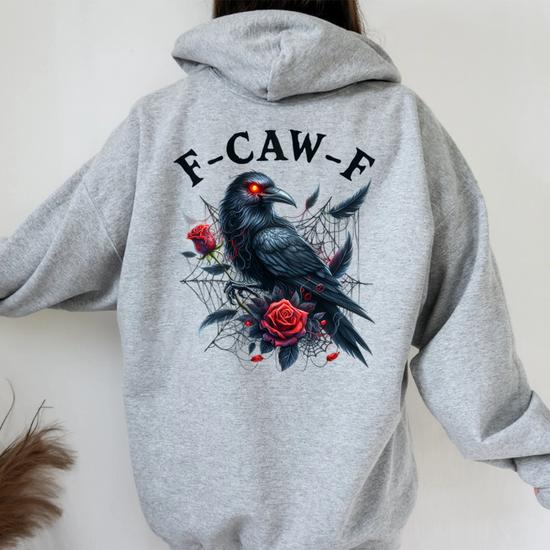 Gothic Black Crow F-Caw-F With Red Roses Women Oversized Hoodie